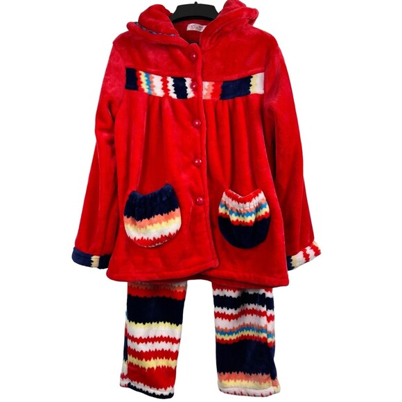 Rou Shang Other - Rou Phang Extra Warm Soft Red Stripe Long Sleeve Top Bottom Pajama Lounge Set L